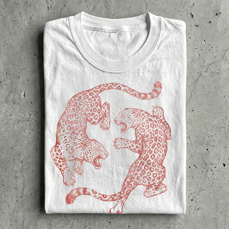 Vintage Leopard Fighting Graphic T-shirt – Ghost picnic