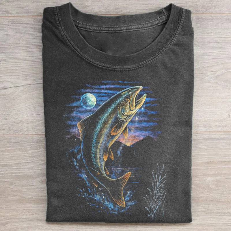 Fish Midnight Vintage Style Graphic T-shirt