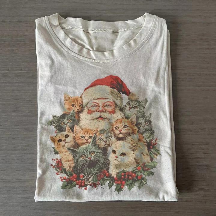 Retro Santa Claus & Kittens Christmas T-shirt