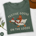 Festive Goose On The Loose Funny Christmas T-shirt