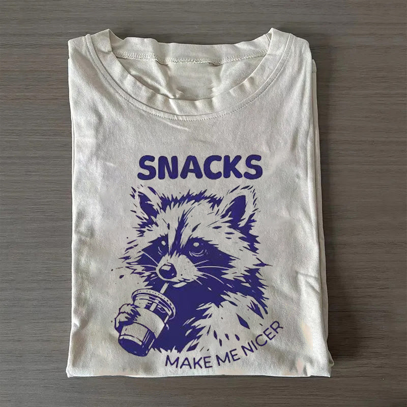 Funny Raccoon Snacks Make Me Nicer T-shirt