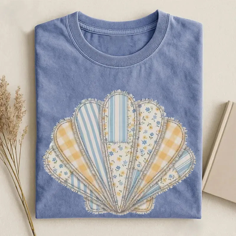 Faux Patchwork Seashell T-shirt Print Only — Not a Patch