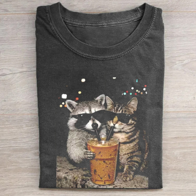 Funny Raccoon Cat Coffee T-shirt