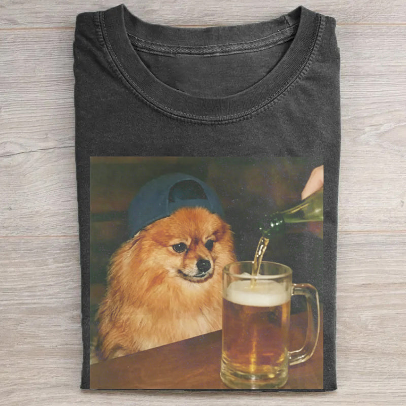 Funny Pomeranian Drinking Beer T-shirt