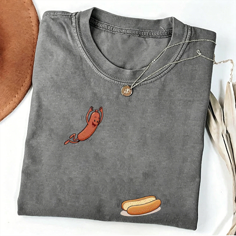 Funny Hot Dog Jumping Into Bun T-shirt