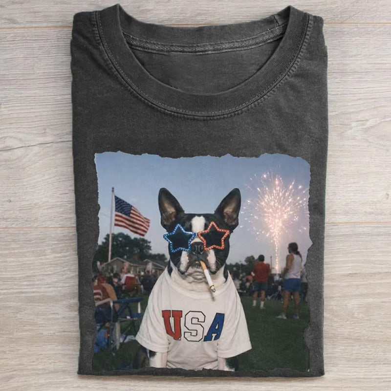 Patriotic Boston Terrier 4th of July T-shirt