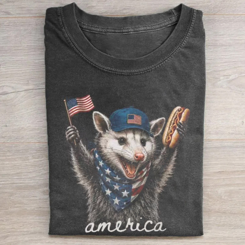 Funny 4th Of July Feral & Free Opossum T-shirt