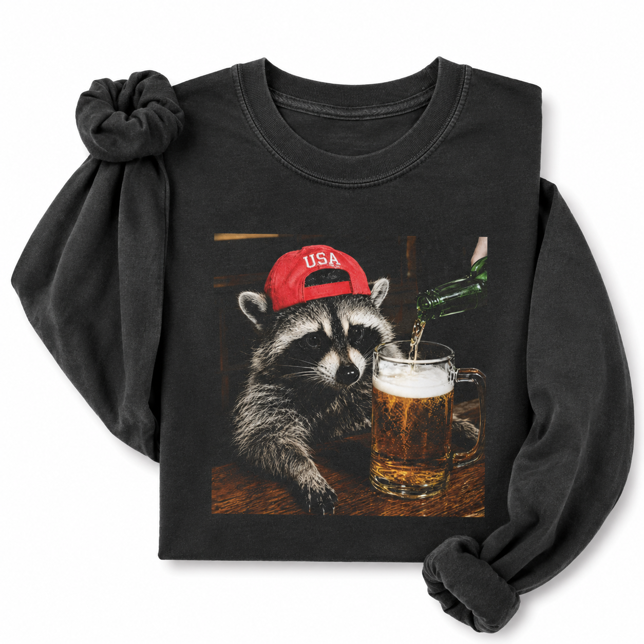 Funny Raccoon Beer Long Sleeve T-shirt