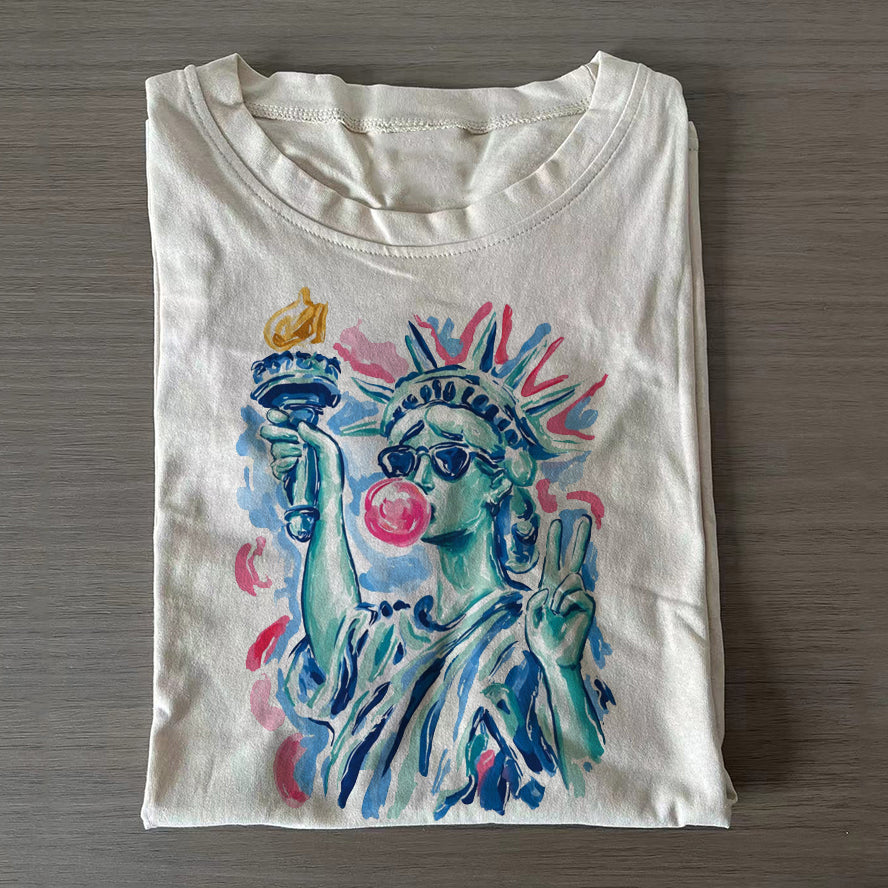 Preppy Statue of Liberty Blowing Bubble Gum T-shirt